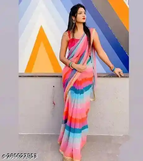 MULTICOLOR RAINBOW PRINT GEORGETTE SAREE LATEST FASHION for women